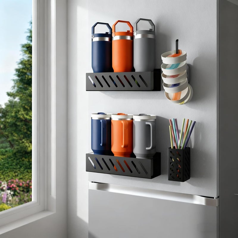 Wolera Magnetic Stanley Cup Organizer (2-Count) - Secure Fridge Mount for Full-Size 30/40 oz Tumblers with Lid & Straw Storage (6 Tumblers) - Image 1